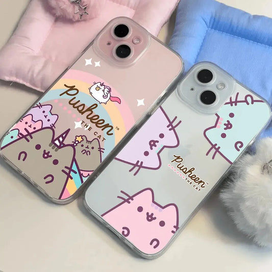 Cartoon Matte Clear Frosted Shockproof Phone Case for Iphone 17 17E 16E 16 15 14 plus 13 12 11 Air plus Pro Max P-Pusheens Cat