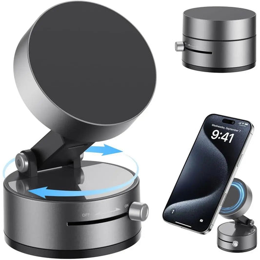 Vacuum Magnetic Suction Phone Holder,Upgraded 360 ° Adjustable Suction Cup Car Phone Mount,Hands-Free Cell Phone Holder for Car/Gym/Mirror/Smooth Surface,Compatible with Iphone 16/15/14/13/12 Series