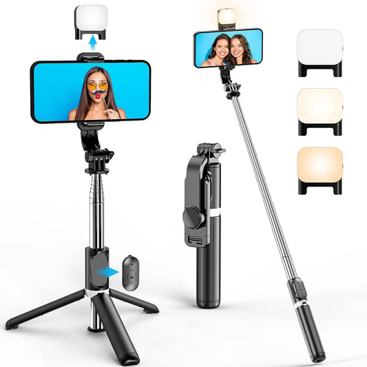 41" Cell Phone Selfie Stick Tripod, Smartphone Phone Holder Stand All-In-1 with Integrated Wireless Remote, Portable, Lightweight, Extendable for Video Recording for Iphone/Android (Black)