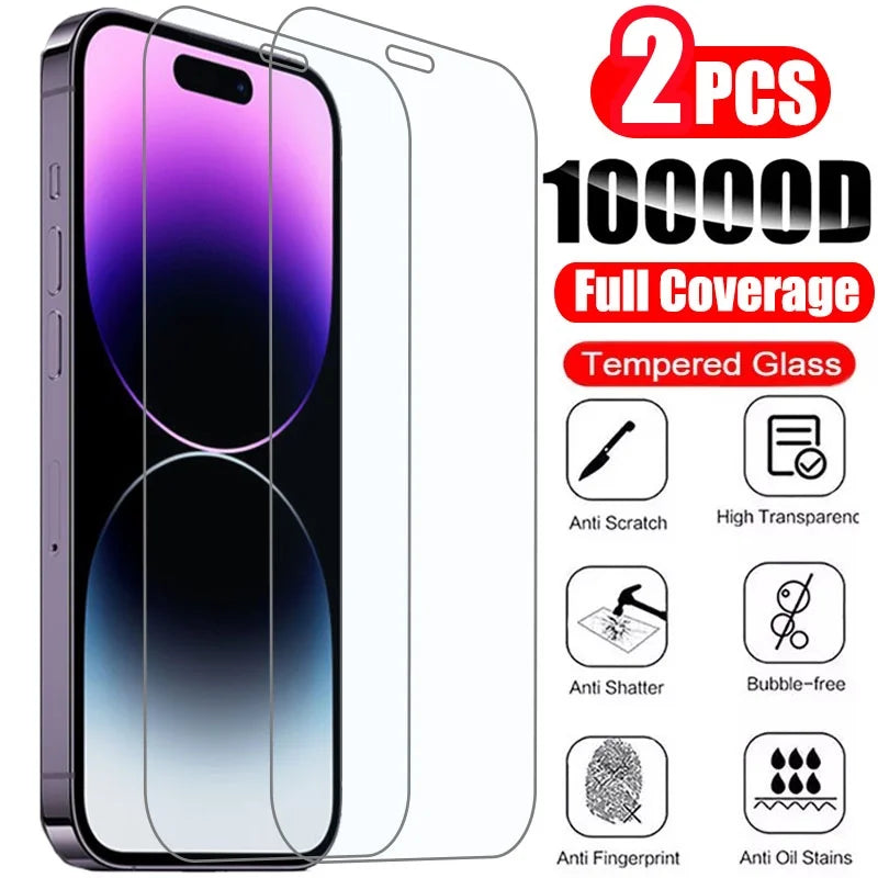 2Pcs Tempered Glass for Iphone 14 13 12 11 Pro Max Screen Protector for Iphone 12Mini 13Mini 7 8 15 plus SE X XS XR 14Pro Glass