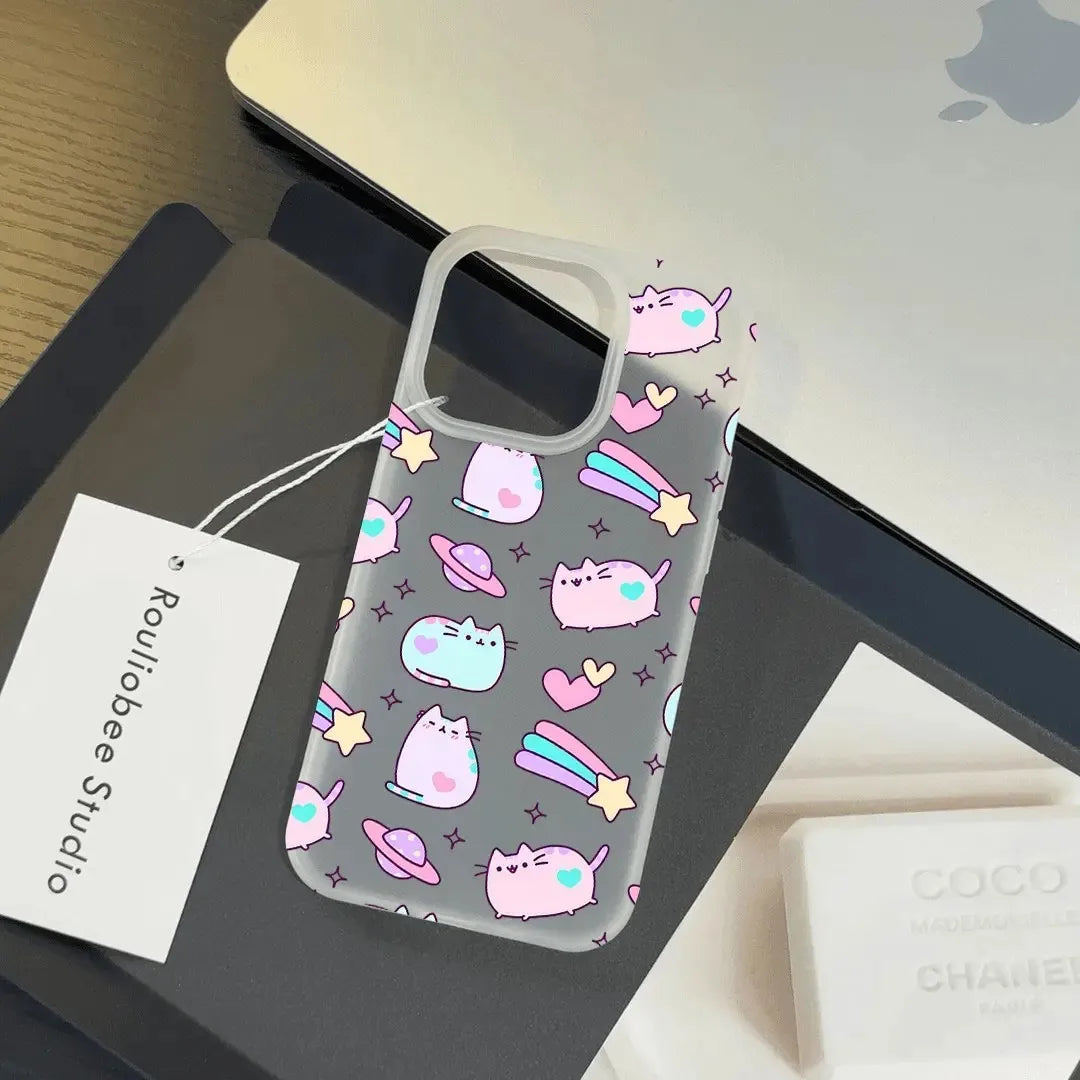 Cartoon Matte Clear Frosted Shockproof Phone Case for Iphone 17 17E 16E 16 15 14 plus 13 12 11 Air plus Pro Max P-Pusheens Cat