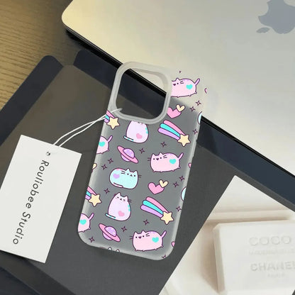 Cartoon Matte Clear Frosted Shockproof Phone Case for Iphone 17 17E 16E 16 15 14 plus 13 12 11 Air plus Pro Max P-Pusheens Cat