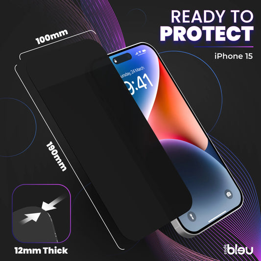 CODE BLEU Privacy Phone Protection Film for Iphone Series 16/15/14 - 2 Pack Tempered Glass with Dust Free Installation and Lifetime Warranty