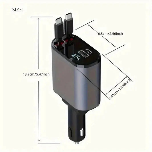 4 in 1 Car Charger, USB Car Charger, Retractable Car Charger with 2.6Ft Extension Cable, Multifunctional Car Charger for Type-C Interface, Car Essentials