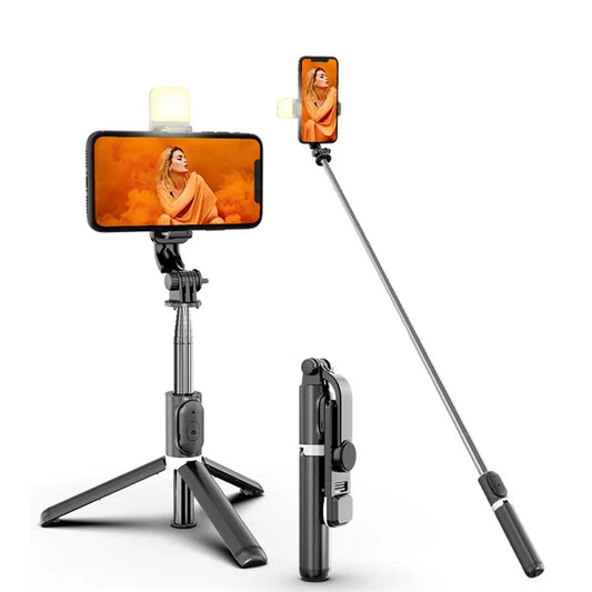 41" Cell Phone Selfie Stick Tripod, Smartphone Phone Holder Stand All-In-1 with Integrated Wireless Remote, Portable, Lightweight, Extendable for Video Recording for Iphone/Android (Black)