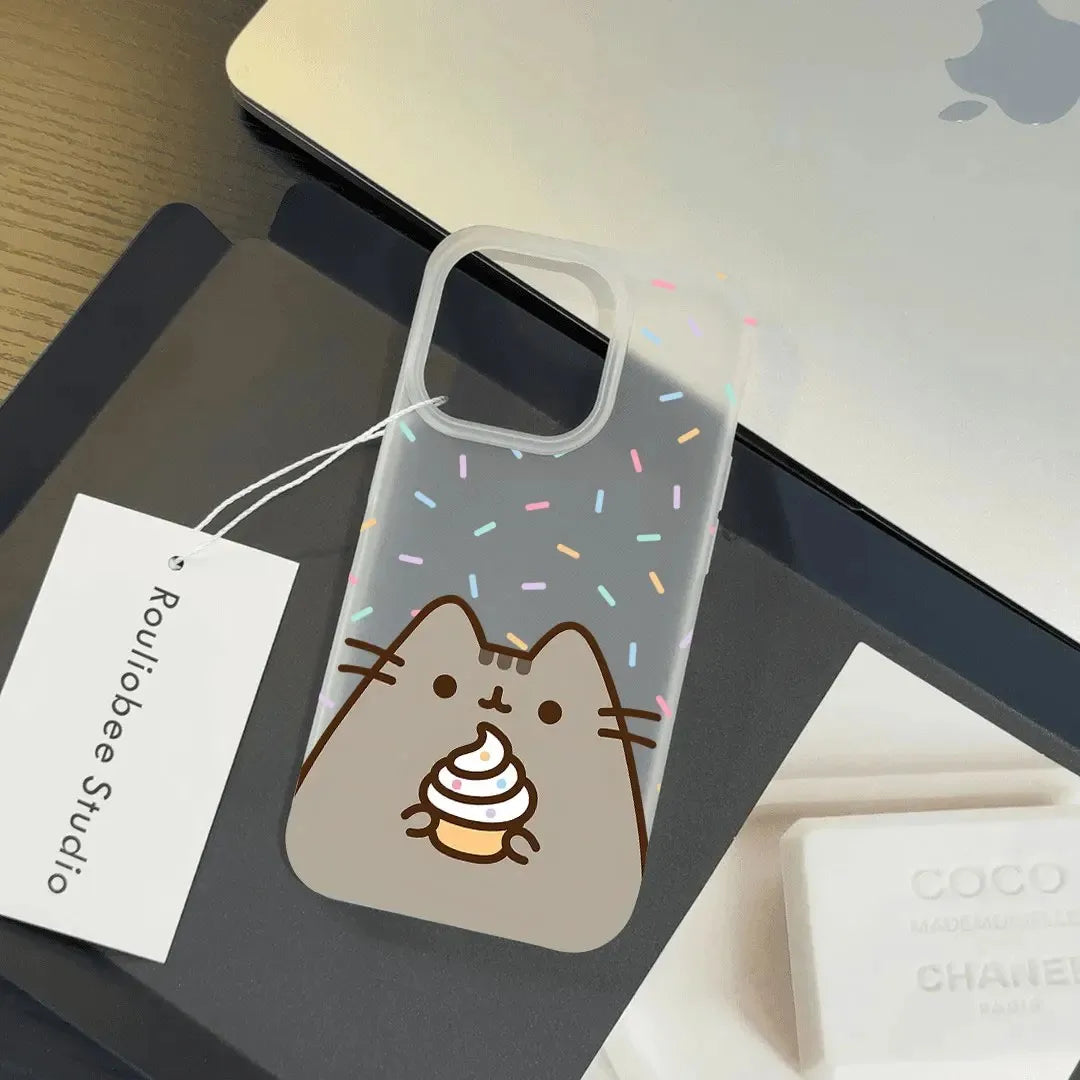 Cartoon Matte Clear Frosted Shockproof Phone Case for Iphone 17 17E 16E 16 15 14 plus 13 12 11 Air plus Pro Max P-Pusheens Cat