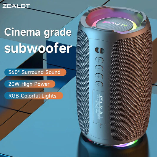 ZEALOT Outdoor Wireless Speaker - Portable Bluetooth Speaker, Portable Waterproof Speakers With, Booming Stereo Sound, IPX4 Waterproof, 10 Hours of Playtime, 3600Mah Battery, RGB Lighting - Ideal for Home, Outdoor, Camping, Hiking