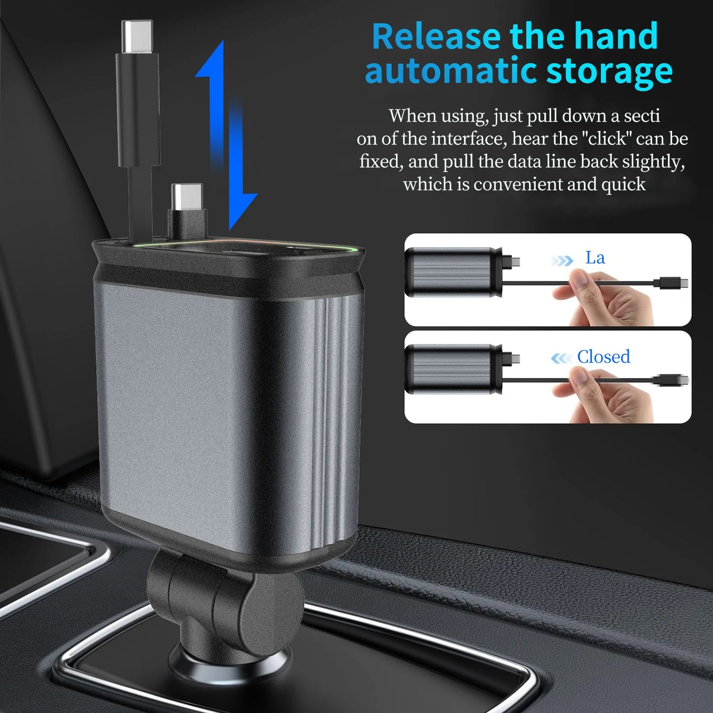 4-In-1 Car Charger with 2 Retractable Cable 120W Fast Charger Power Adapter Car Charger with Starlight for IOS Android Phones