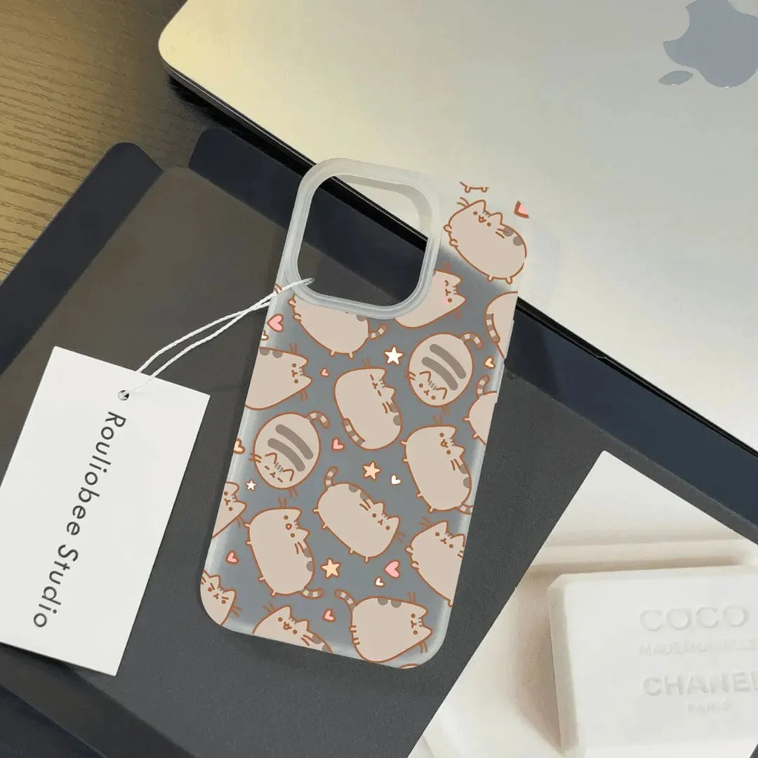 Cartoon Matte Clear Frosted Shockproof Phone Case for Iphone 17 17E 16E 16 15 14 plus 13 12 11 Air plus Pro Max P-Pusheens Cat