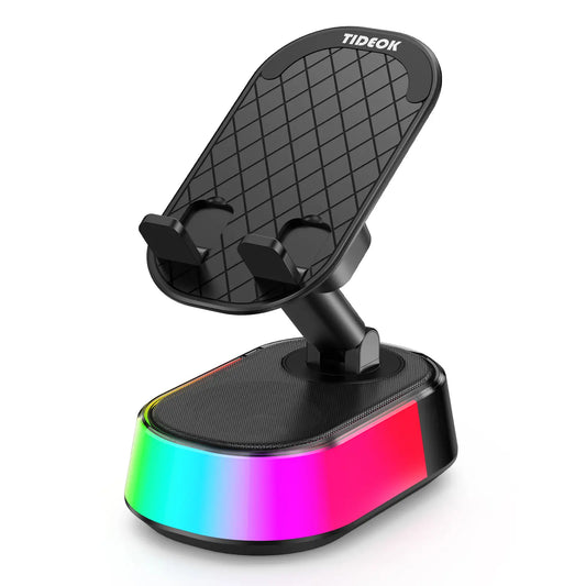 TIDEOK Wireless Bluetooth Speaker with Integrated Phone Holder, Emergency Charging, Smart Sensing Technology, Colorful Ambient Lighting, 9D HD Surround Sound, and Foldable Rotatable Design for iPhone and Android Devices