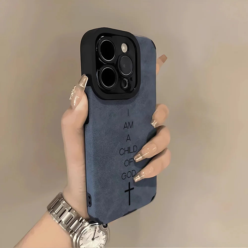 Am a Child of God Pattern Faux Leather Phone Case for Iphone 17 16 15 14 13 12 11 Pro Max plus Air 16E X XR XS Soft Bumper Cover