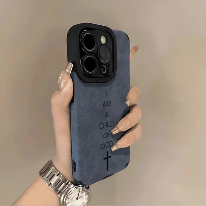 Am a Child of God Pattern Faux Leather Phone Case for Iphone 17 16 15 14 13 12 11 Pro Max plus Air 16E X XR XS Soft Bumper Cover