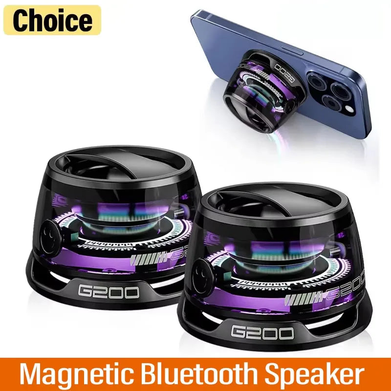 Outdoor Magnetic Bluetooth Speaker Wireless Portable Mini Travel Stereo Speaker with Rgb Color Light and Phone Holder for IOS