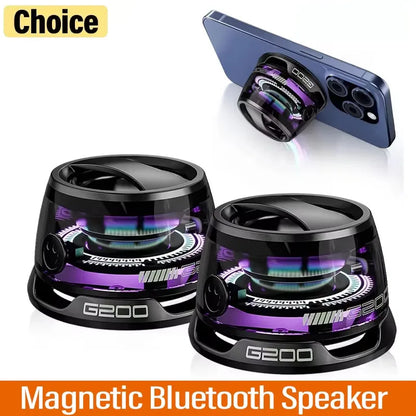 Outdoor Magnetic Bluetooth Speaker Wireless Portable Mini Travel Stereo Speaker with Rgb Color Light and Phone Holder for IOS