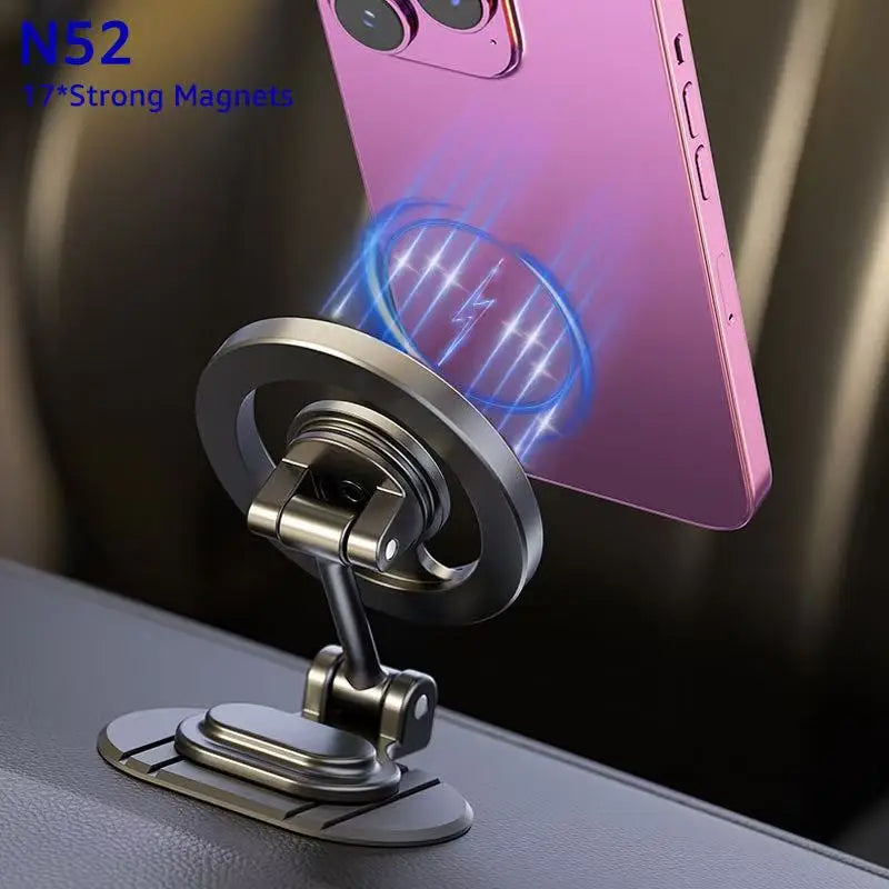 Metal Magnetic Car Phone Holder for Magsafe 360° Rotation Foldable Magnet Car Dashboard Cellphone Mount Stand GPS Support