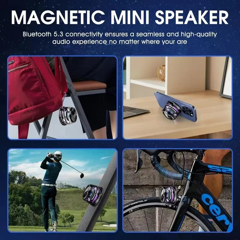 Outdoor Magnetic Bluetooth Speaker Wireless Portable Mini Travel Stereo Speaker with Rgb Color Light and Phone Holder for IOS