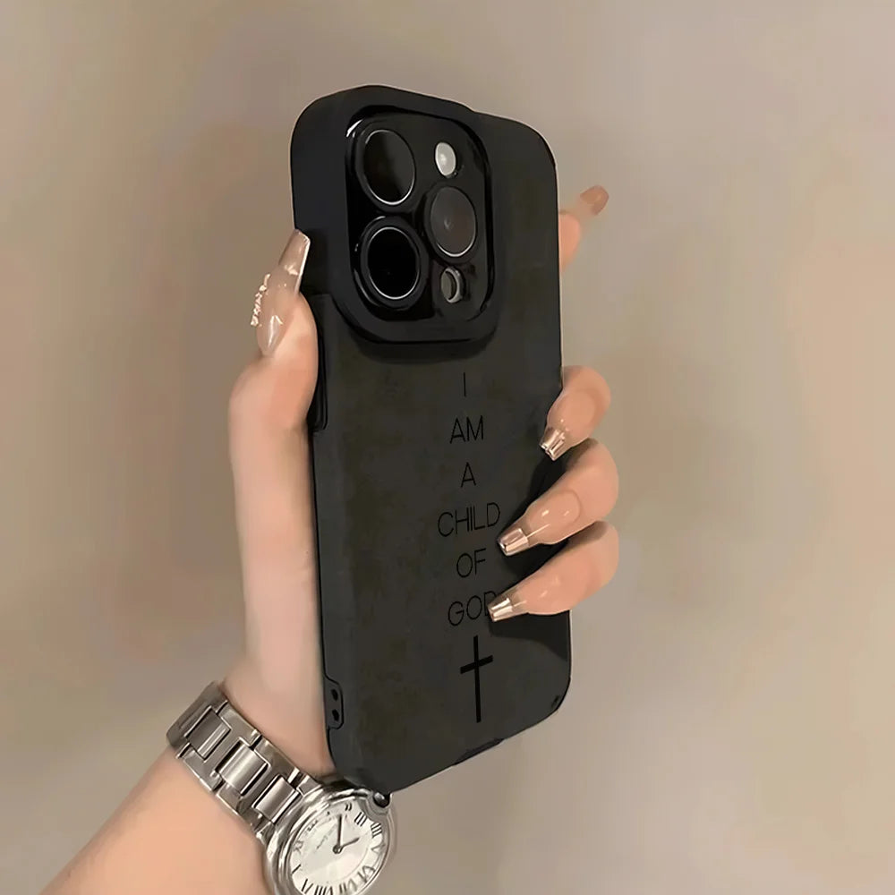 Am a Child of God Pattern Faux Leather Phone Case for Iphone 17 16 15 14 13 12 11 Pro Max plus Air 16E X XR XS Soft Bumper Cover