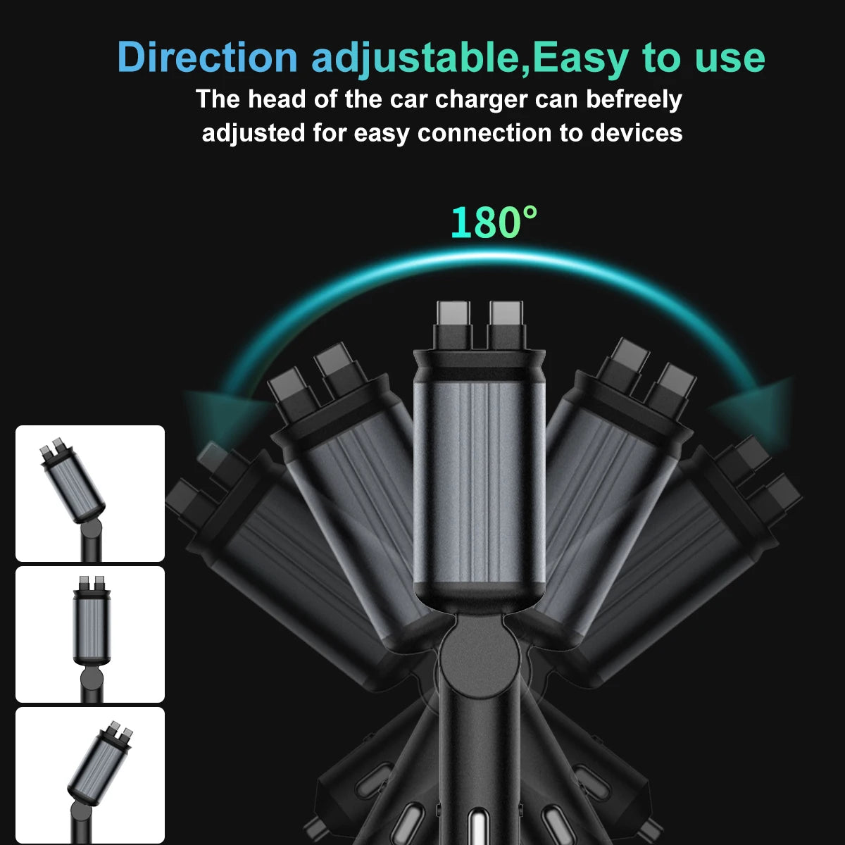4-In-1 Car Charger with 2 Retractable Cable 120W Fast Charger Power Adapter Car Charger with Starlight for IOS Android Phones