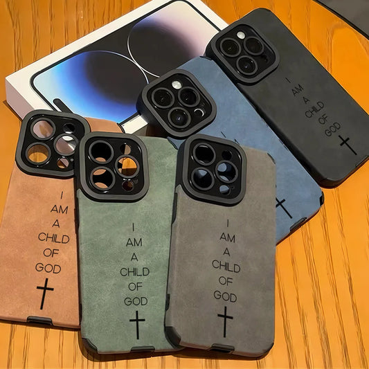 Am a Child of God Pattern Faux Leather Phone Case for Iphone 17 16 15 14 13 12 11 Pro Max plus Air 16E X XR XS Soft Bumper Cover