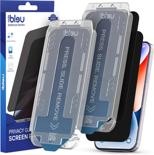 CODE BLEU Privacy Phone Protection Film for Iphone Series 16/15/14 - 2 Pack Tempered Glass with Dust Free Installation and Lifetime Warranty